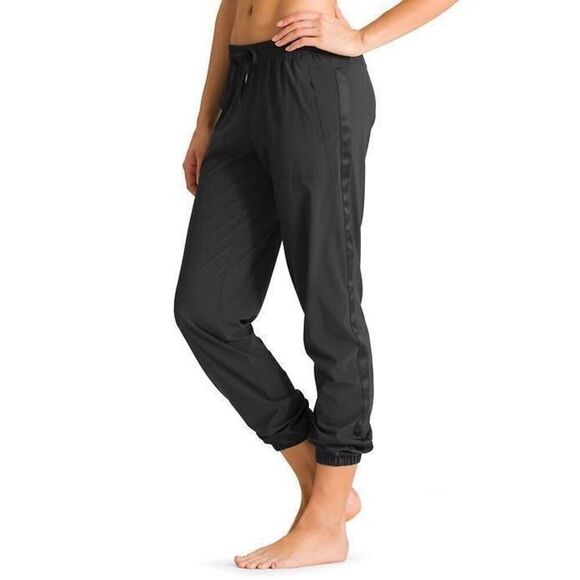 Athleta Andale Jogger Tuxedo Side Stripe Black Size 14 TALL 983341 Elastic Waist - Picture 1 of 11